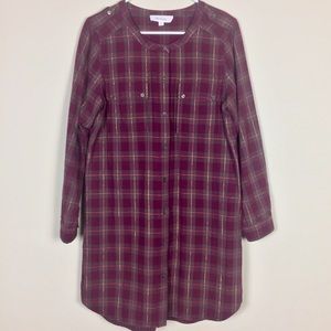 Vince Camuto Mixed Plaid Collarless Shirt Dress